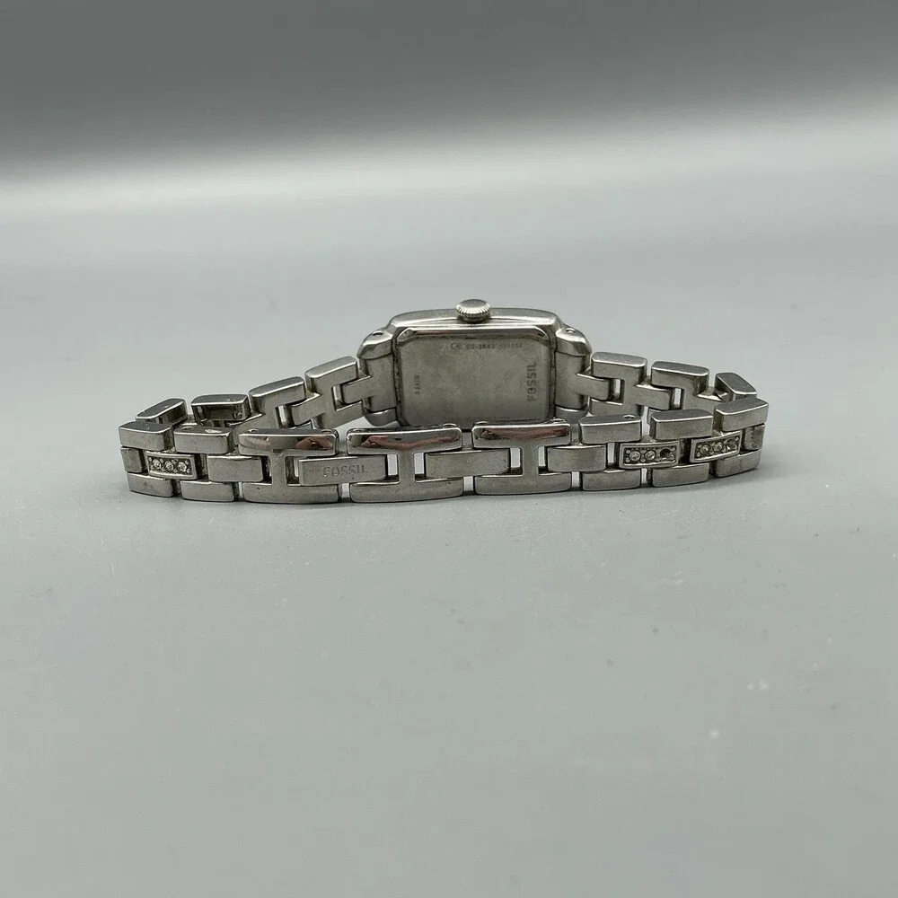 Fossil Womens Watch 17mm White MOP Dial Silver Tone Crystal New Battery 6.5